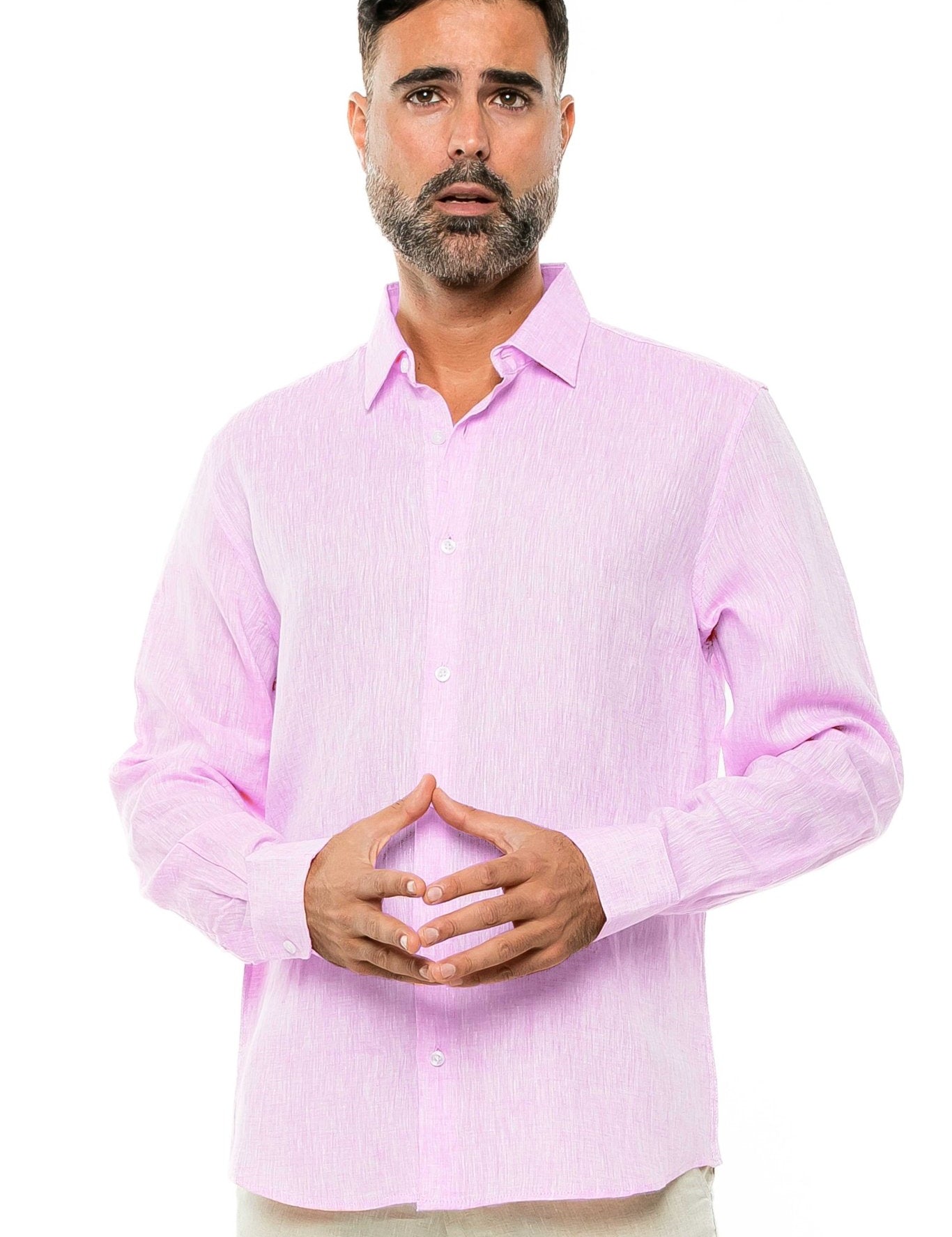 Men's 100% Linen Long Sleeve Button-Down Shirt
