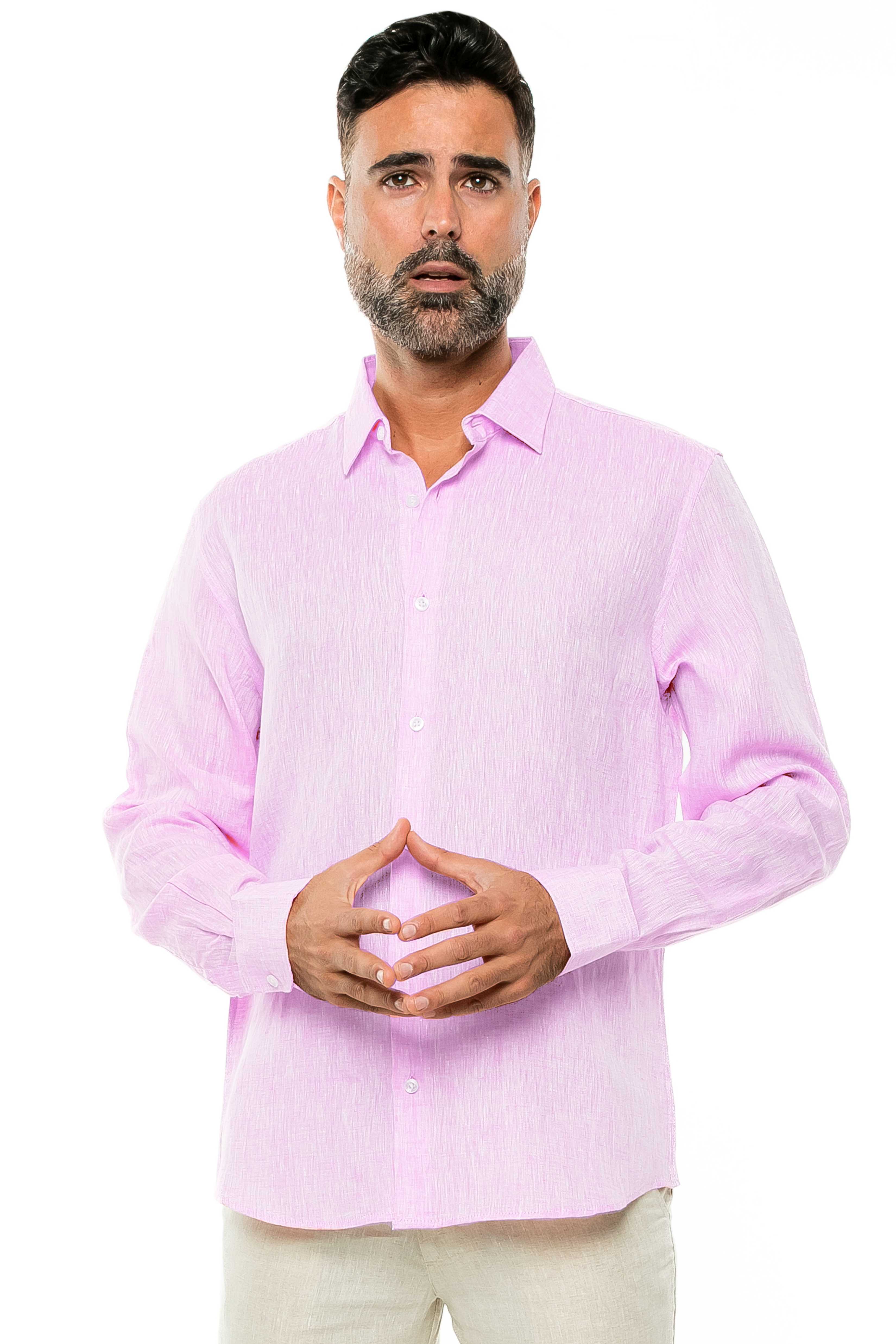 Camisa clásica informal estilo resort, 100 % lino teñido en hilo