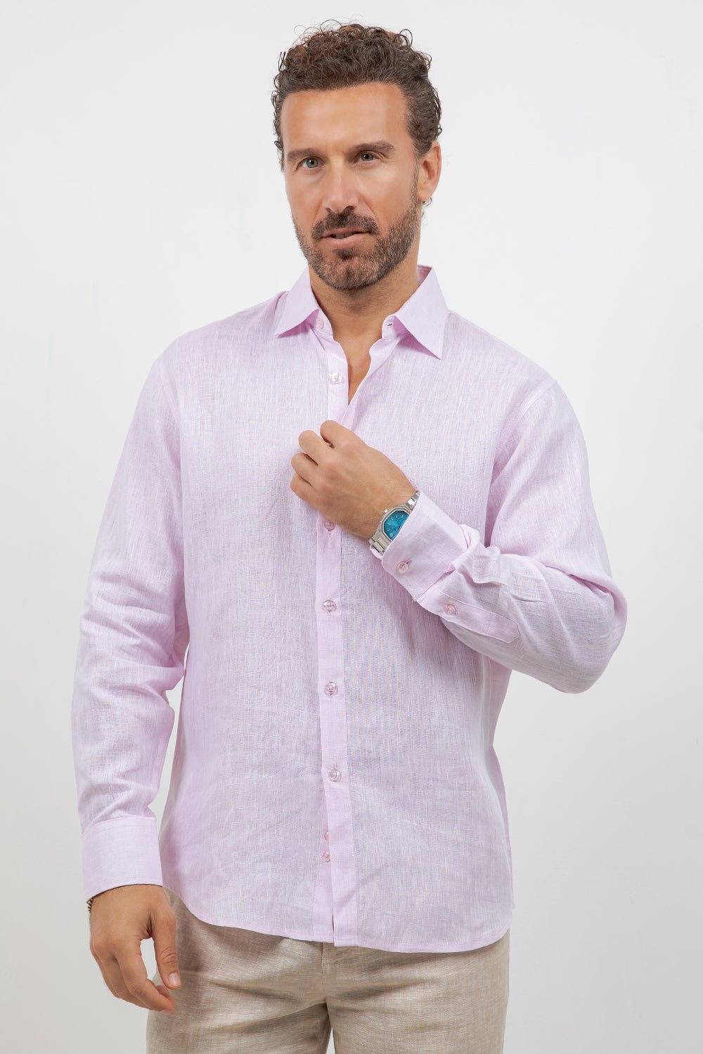 Camisa abotonada de manga larga 100% lino