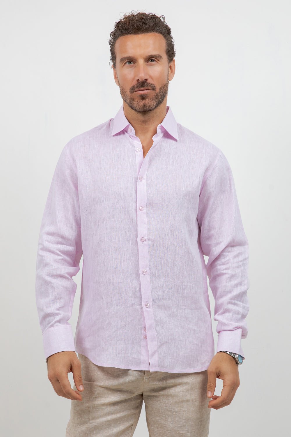 Camisa abotonada de manga larga 100% lino