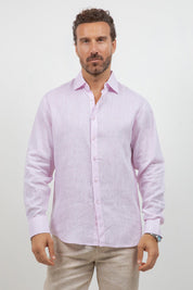 Camisa abotonada de manga larga 100% lino