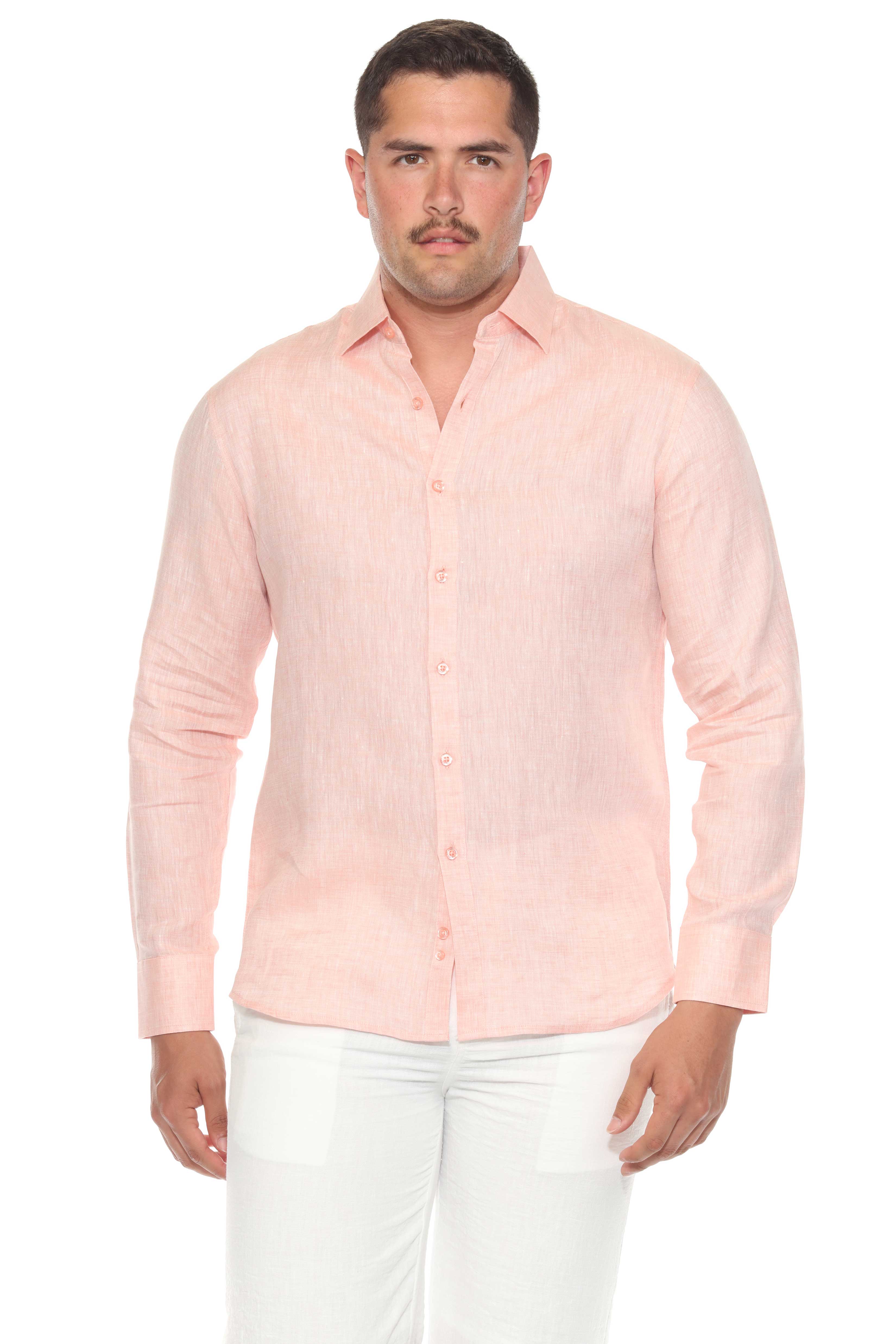 Camisa clásica informal estilo resort, 100 % lino teñido en hilo