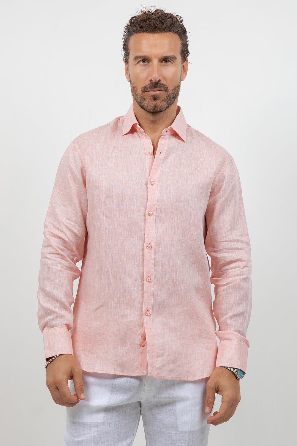 Camisa abotonada de manga larga 100% lino