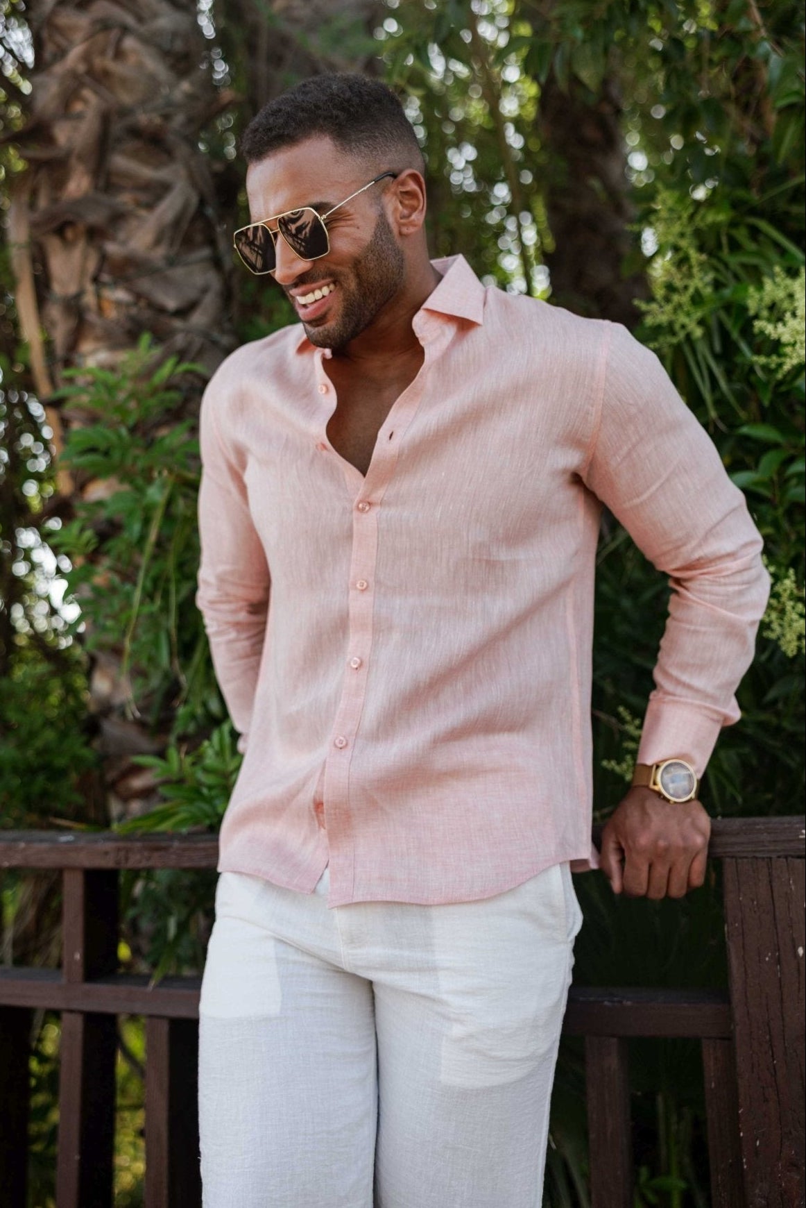 Men's 100% Linen Long Sleeve Button-Down Shirt