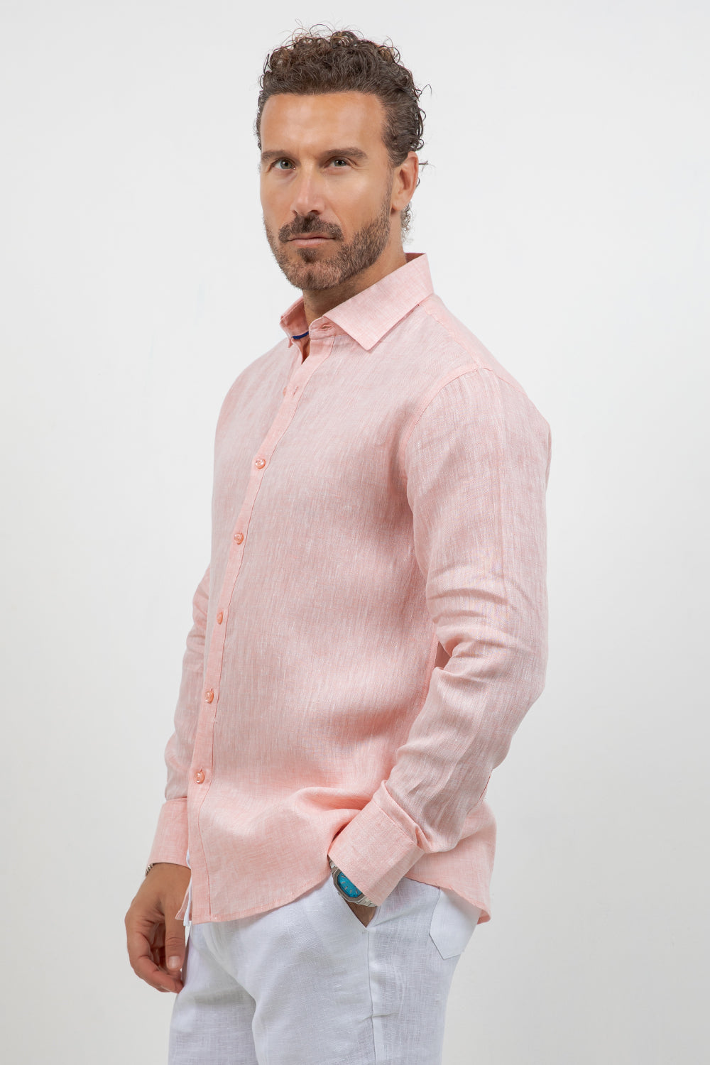 Camisa abotonada de manga larga 100% lino