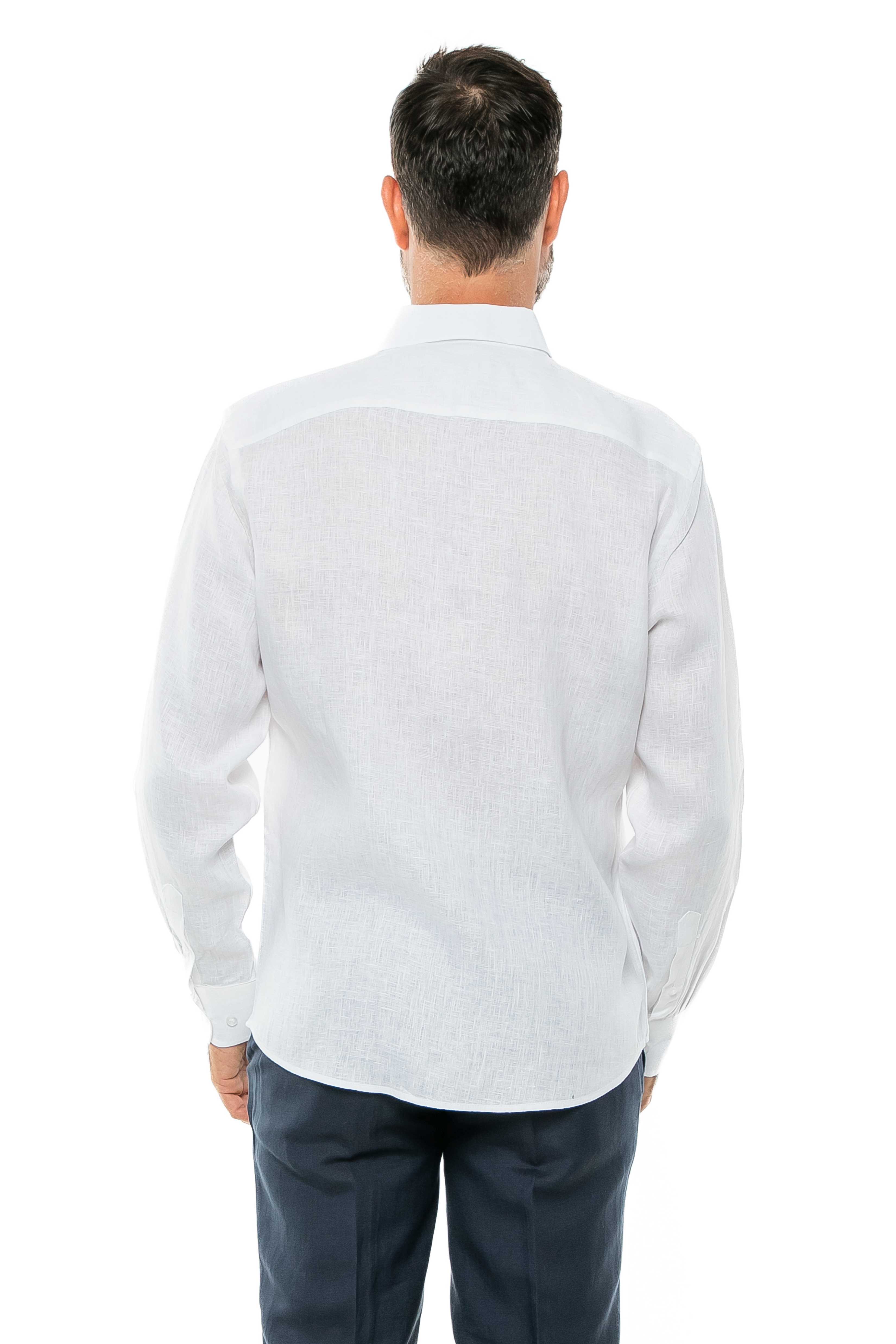 Camisa clásica informal estilo resort, 100 % lino teñido en hilo