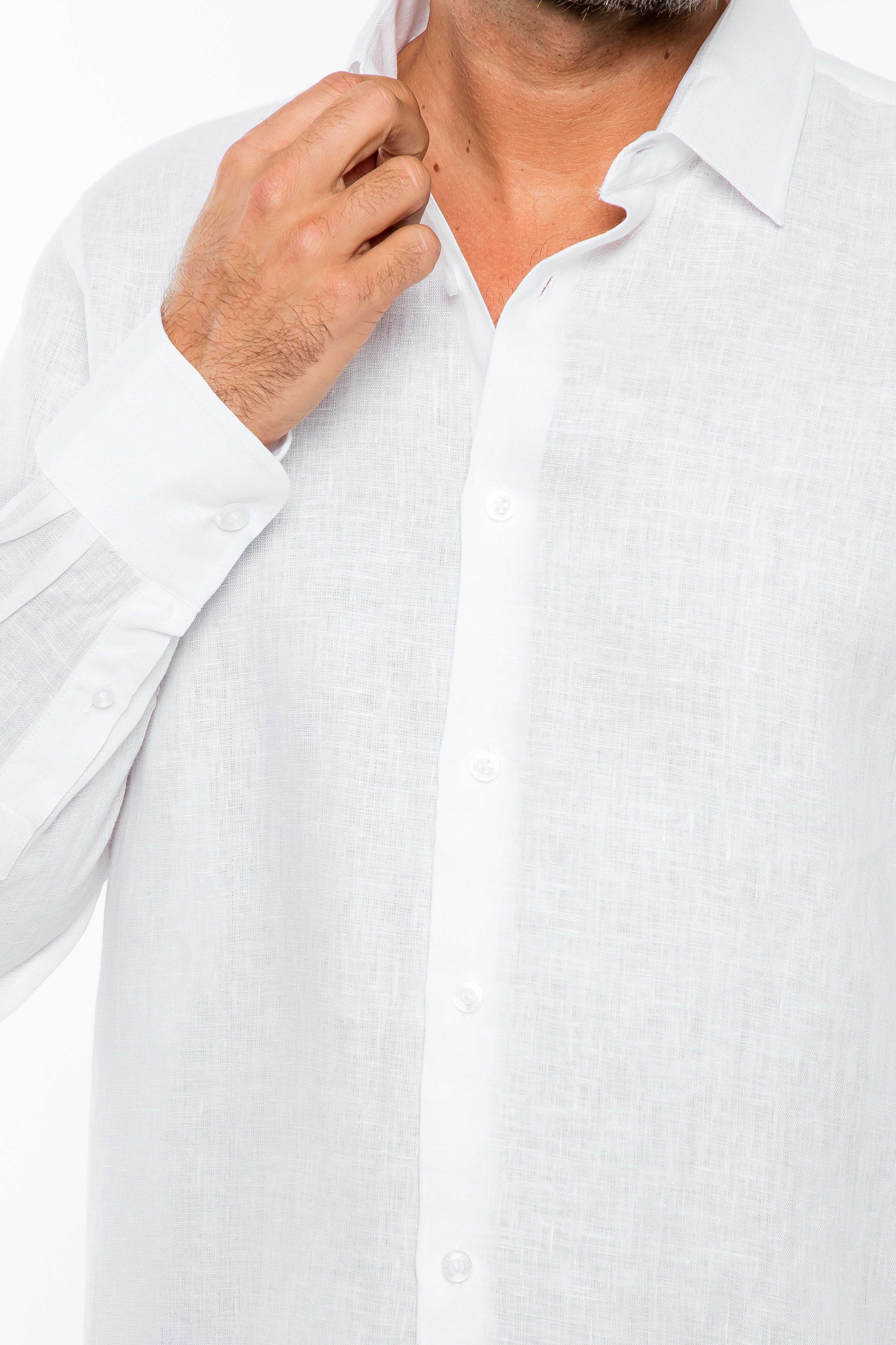 Camisa clásica informal estilo resort, 100 % lino teñido en hilo