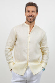 Camisa 100% lino de manga larga con cuello mao
