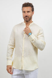 Camisa 100% lino de manga larga con cuello mao