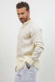 Camisa 100% lino de manga larga con cuello mao