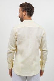 Camisa 100% lino de manga larga con cuello mao