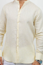 Camisa 100% lino de manga larga con cuello mao