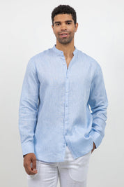 Camisa 100% lino de manga larga con cuello mao