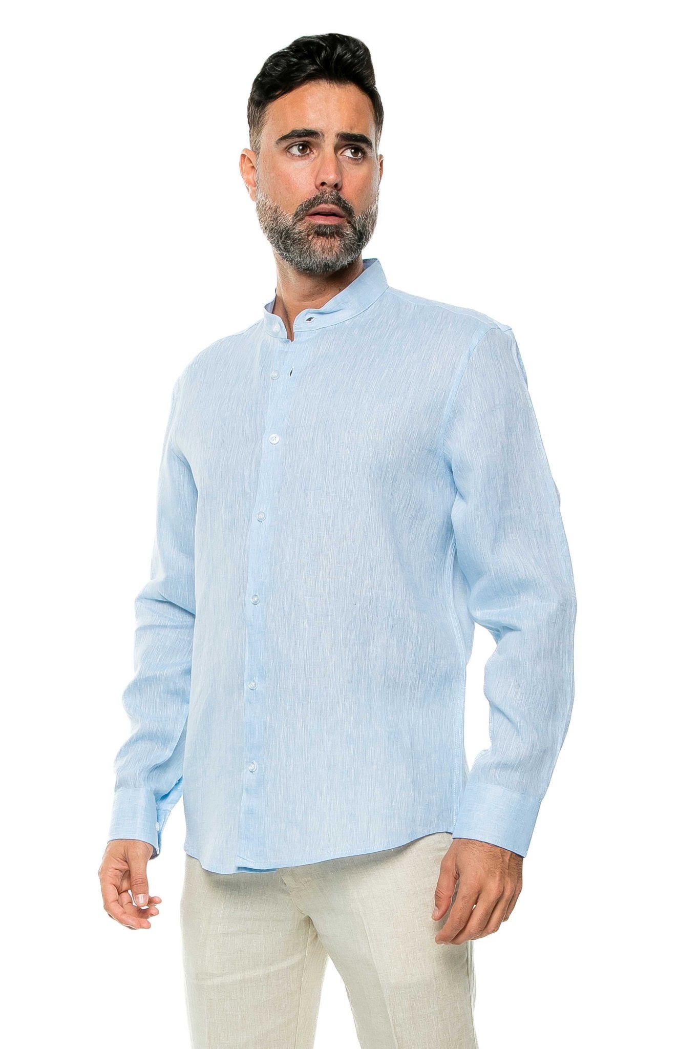 Men's 100% Linen Mandarin Collar Long Sleeve Shirt