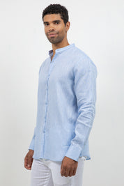 Camisa 100% lino de manga larga con cuello mao