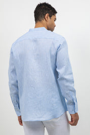 Camisa 100% lino de manga larga con cuello mao