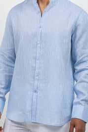 Camisa 100% lino de manga larga con cuello mao