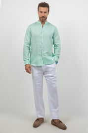 Camisa 100% lino de manga larga con cuello mao