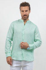 Camisa 100% lino de manga larga con cuello mao