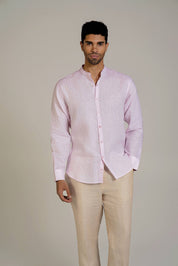 Camisa 100% lino de manga larga con cuello mao