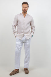 Camisa 100% lino de manga larga con cuello mao