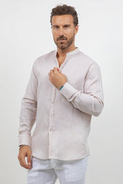Camisa 100% lino de manga larga con cuello mao