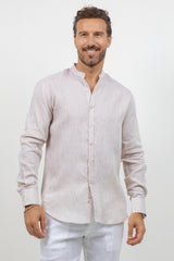 Camisa 100% lino de manga larga con cuello mao