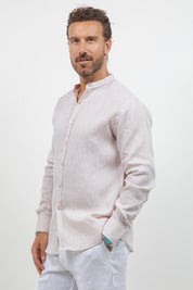 Camisa 100% lino de manga larga con cuello mao