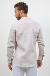 Camisa 100% lino de manga larga con cuello mao