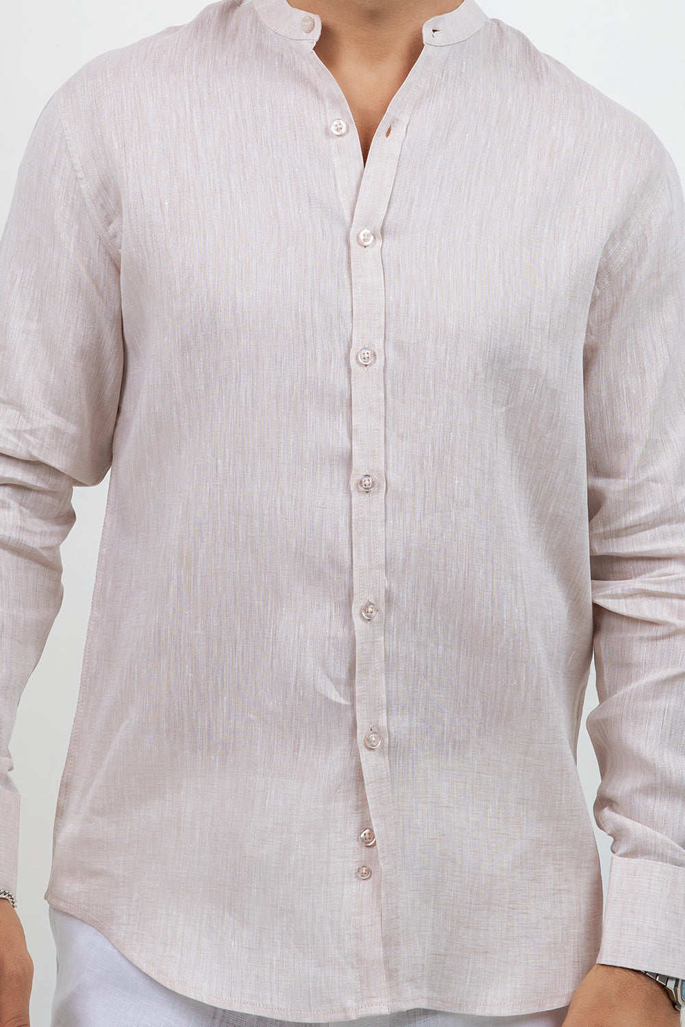 Camisa 100% lino de manga larga con cuello mao