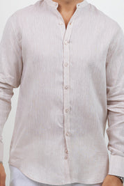 Camisa 100% lino de manga larga con cuello mao