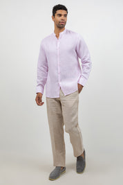 Camisa 100% lino de manga larga con cuello mao