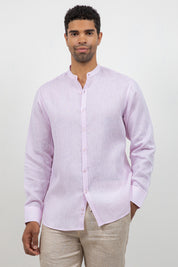 Camisa 100% lino de manga larga con cuello mao