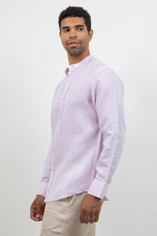 Camisa 100% lino de manga larga con cuello mao