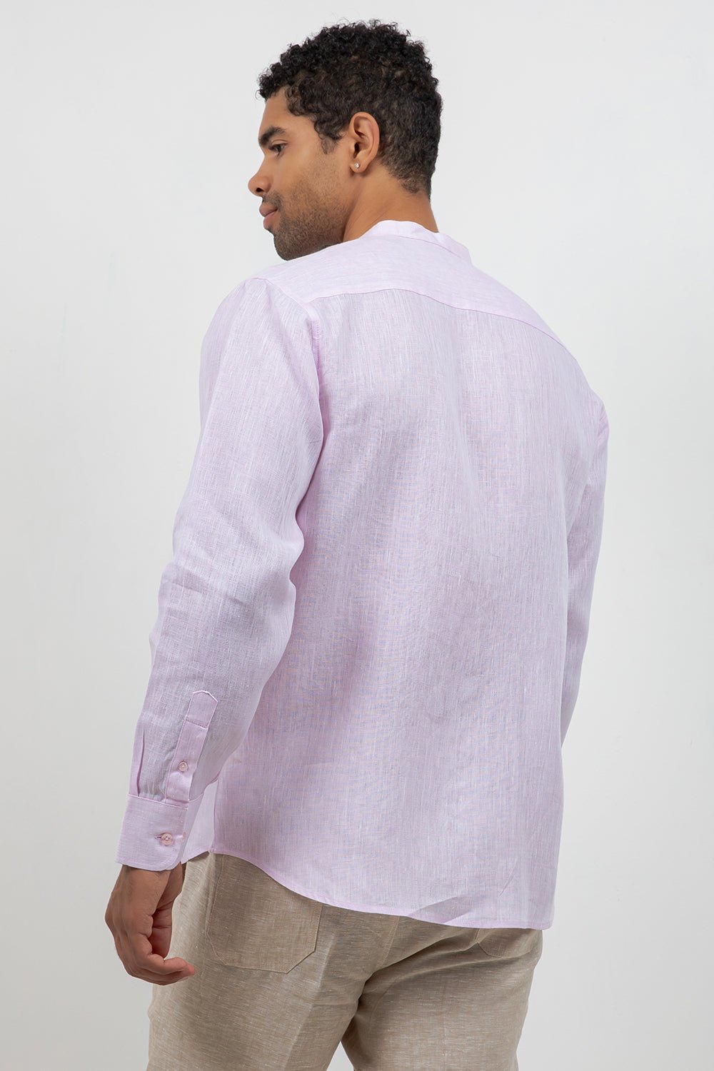 Camisa 100% lino de manga larga con cuello mao