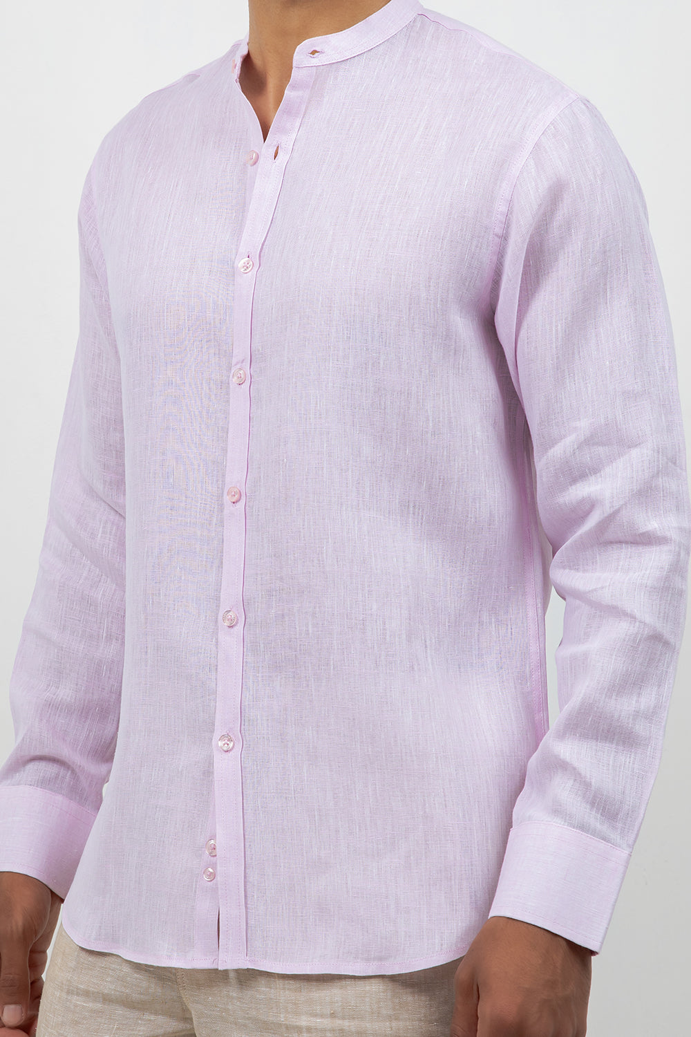 Camisa 100% lino de manga larga con cuello mao