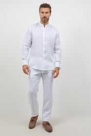 Camisa 100% lino de manga larga con cuello mao