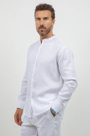 Camisa 100% lino de manga larga con cuello mao