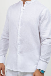Camisa 100% lino de manga larga con cuello mao