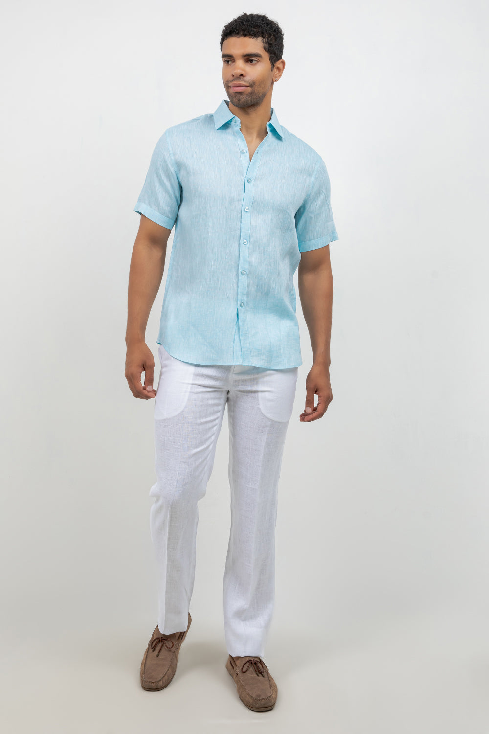 Camisa de lino 100% de manga corta con botones