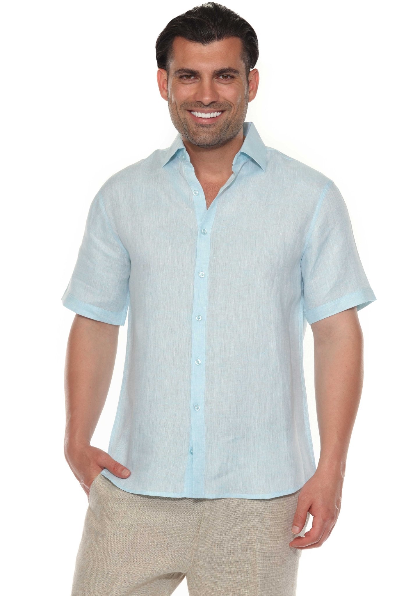 Men's 100% Linen Short Sleeve Button-Down Shirt