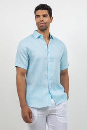Camisa de lino 100% de manga corta con botones