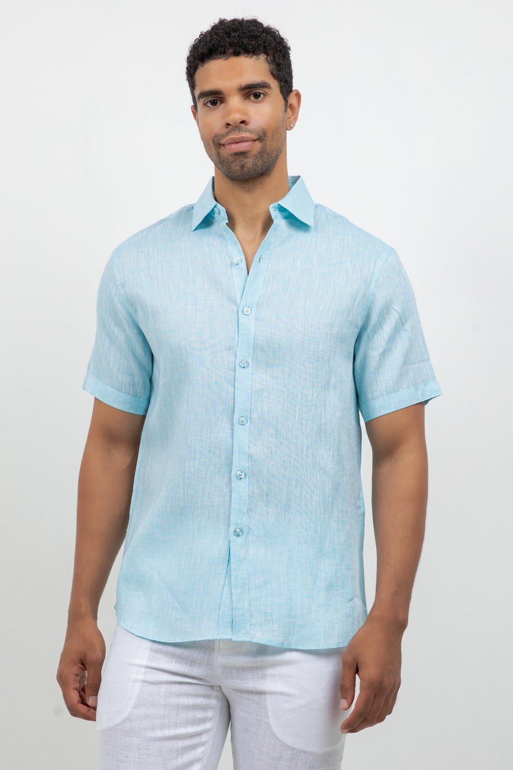 Camisa de lino 100% de manga corta con botones