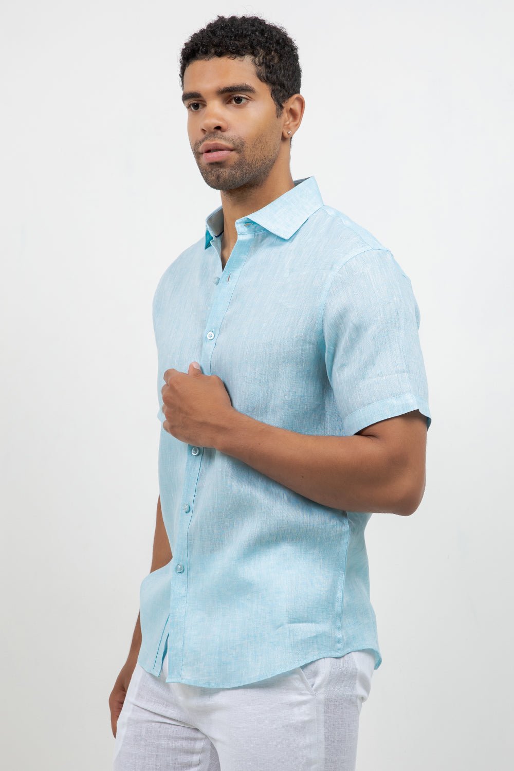 Camisa de lino 100% de manga corta con botones