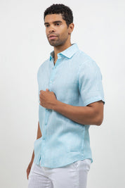 Camisa de lino 100% de manga corta con botones