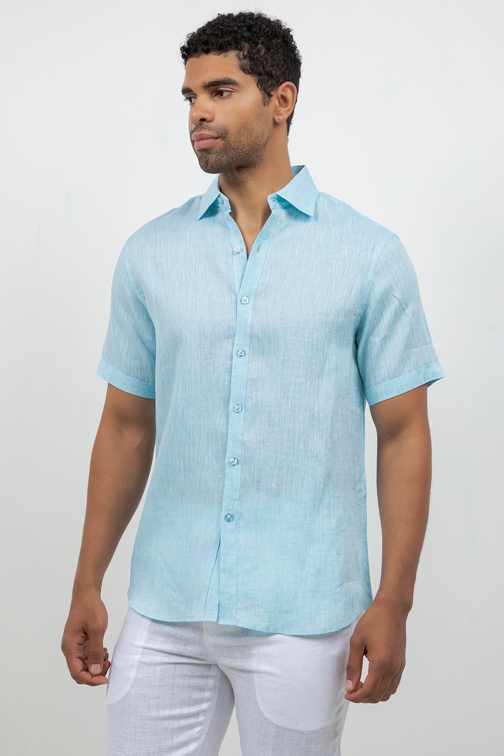 Camisa de lino 100% de manga corta con botones