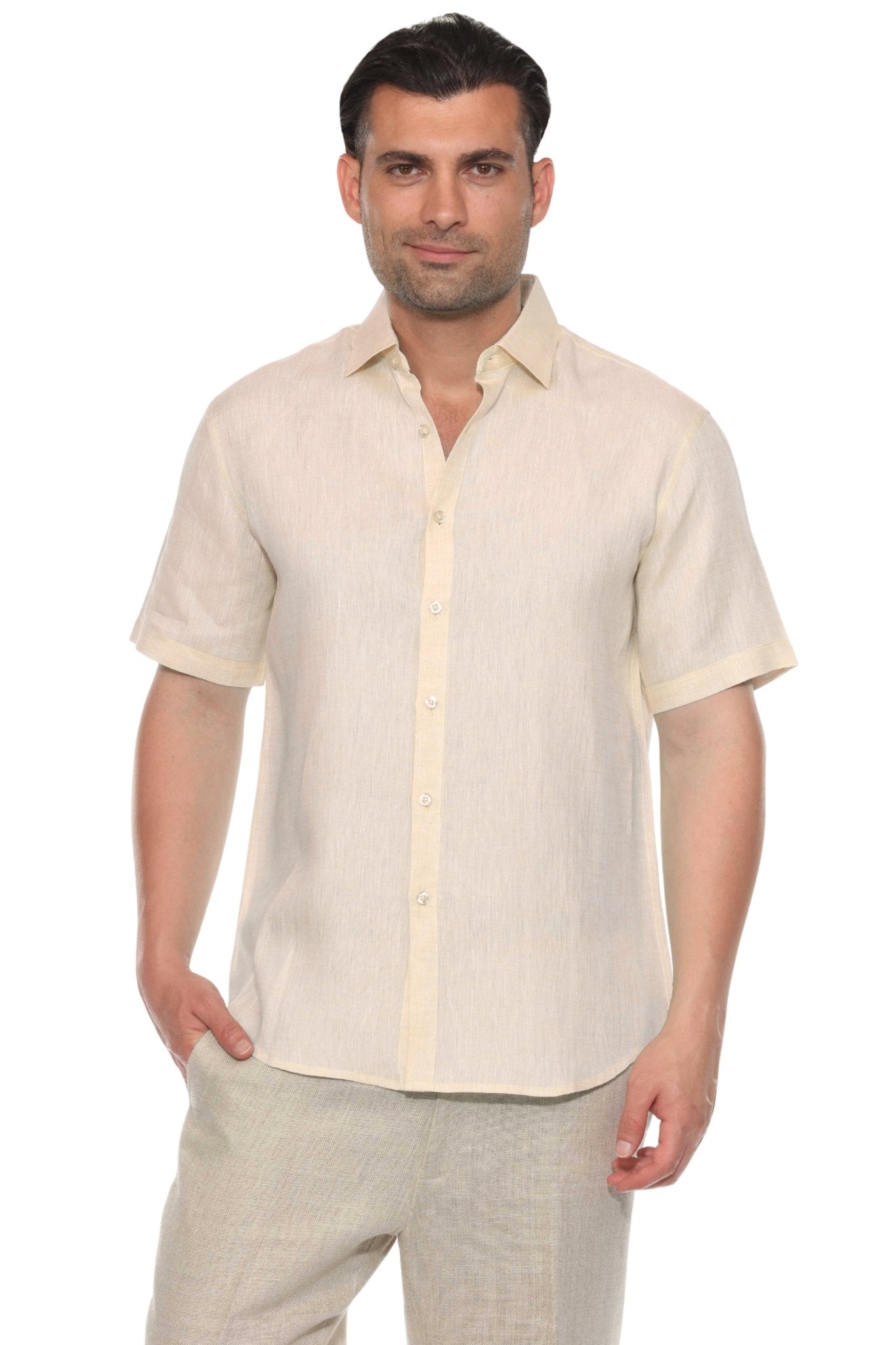 Men's 100% Linen Short Sleeve Button-Down Shirt