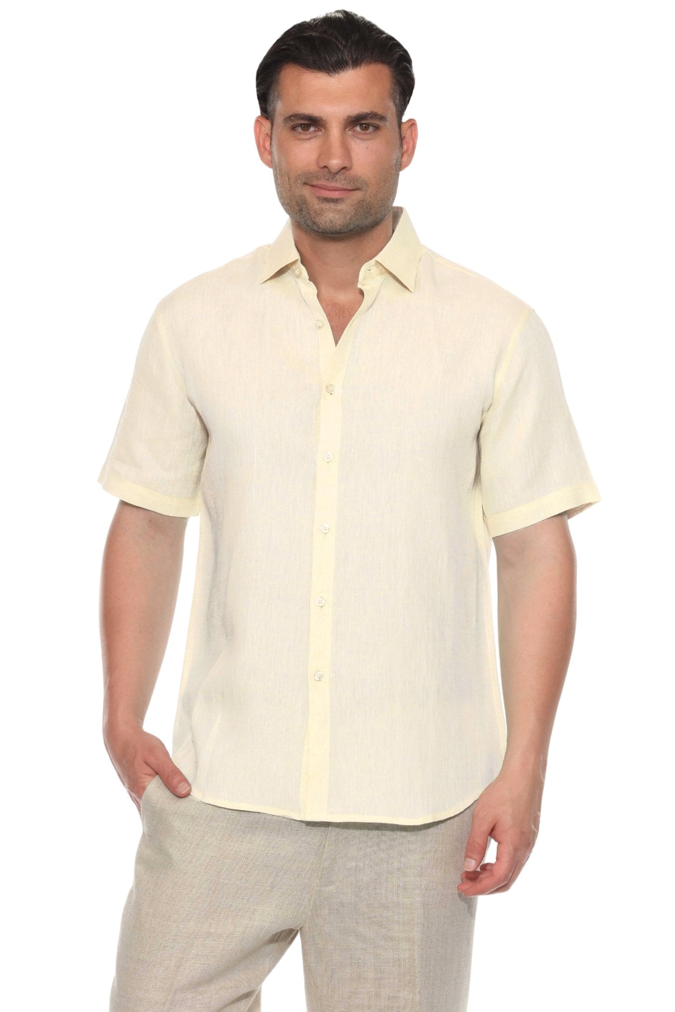 Men's 100% Linen Short Sleeve Button-Down Shirt