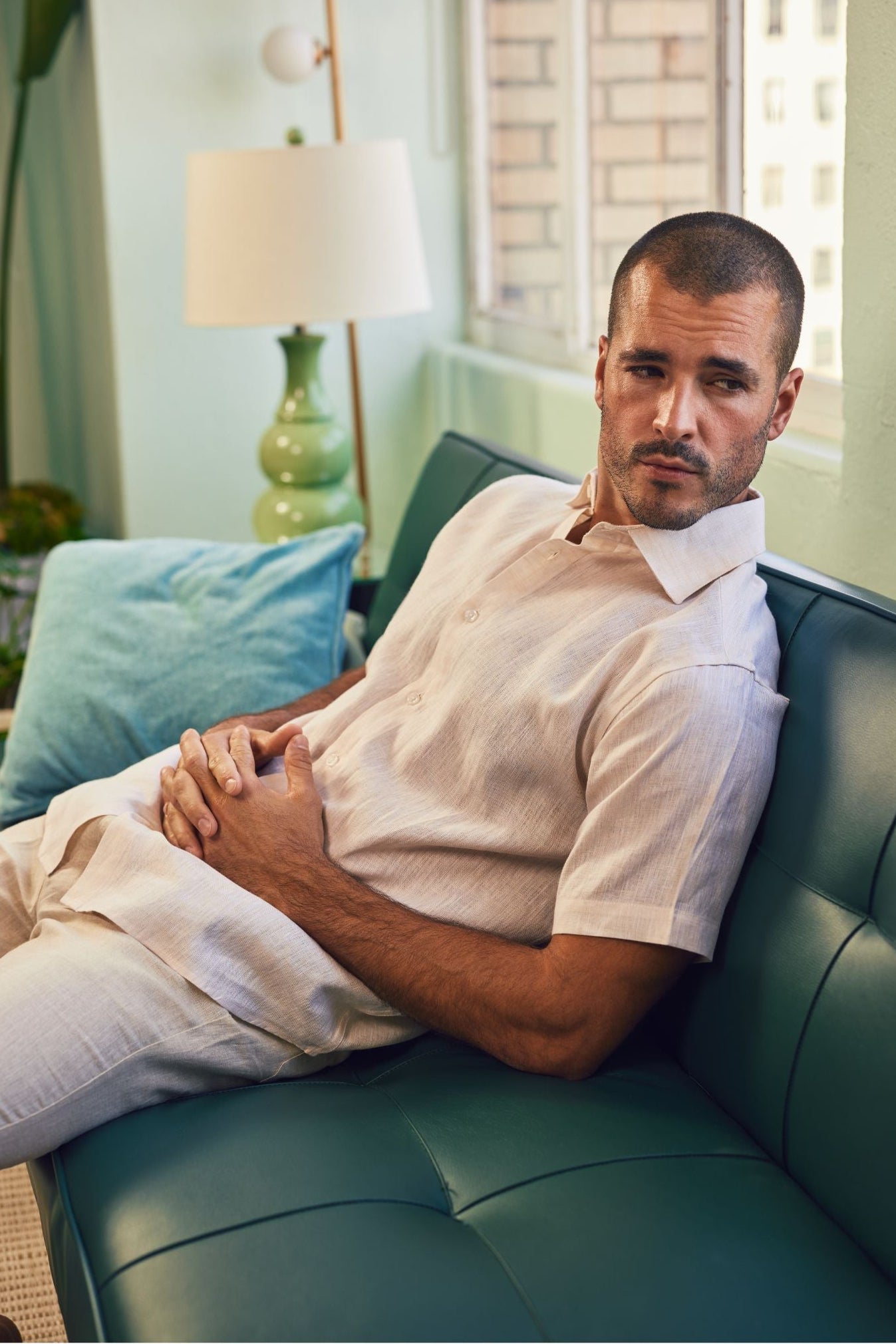 Men's 100% Linen Short Sleeve Button-Down Shirt