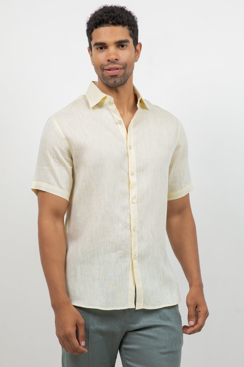 Casual 100% Linen Yarn Dyed Shirt Short Sleeve Button Down Small / White Casual 100% Linen Yarn Dyed Shirt Short Sleeve Button Down Small / White